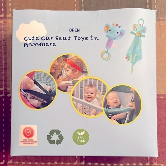 Brand New Baby Carseat Stroller Toy Security Blanket & Rattle Set Blue Elephant - Picture 5 of 13